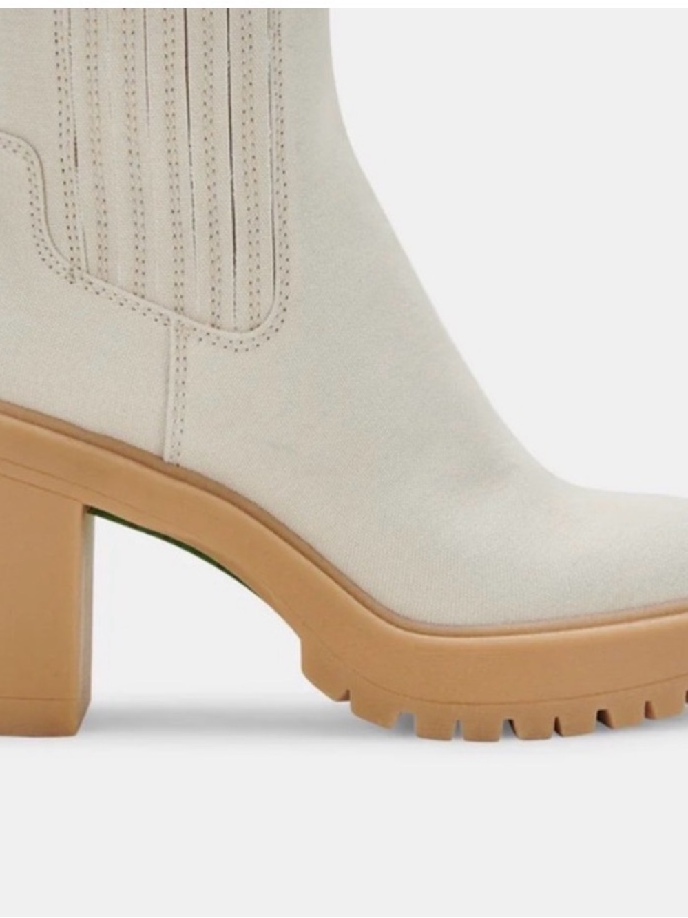Dolce Vita Cream Chelsea Chunky Heel Boot with Tan Lug Sole